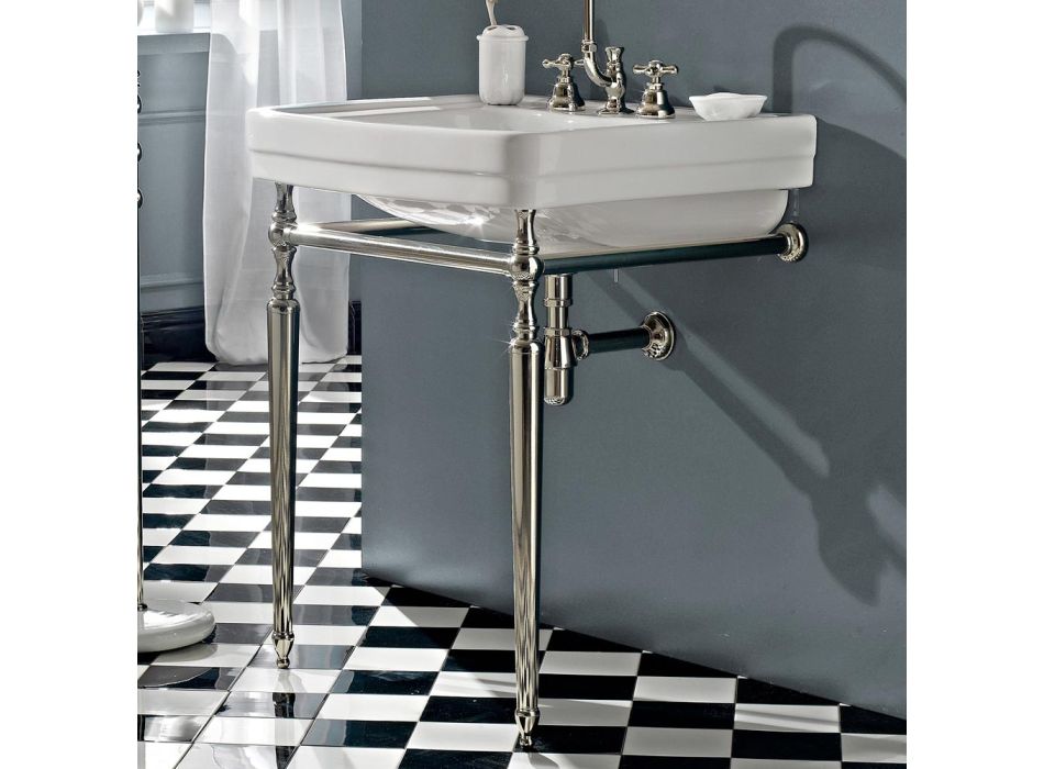 Bathroom Console L69 cm on Feet in White Vintage Ceramic, Made in Italy - Marwa