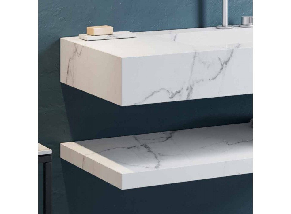 Bathroom Console Integrated Washbasin and Suspended Shelf in Gres 4 Finishes - Rampina Viadurini