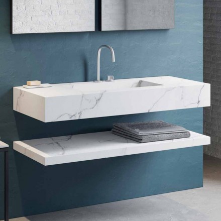 Bathroom Console Integrated Washbasin and Suspended Shelf in Gres 4 Finishes - Rampina Viadurini
