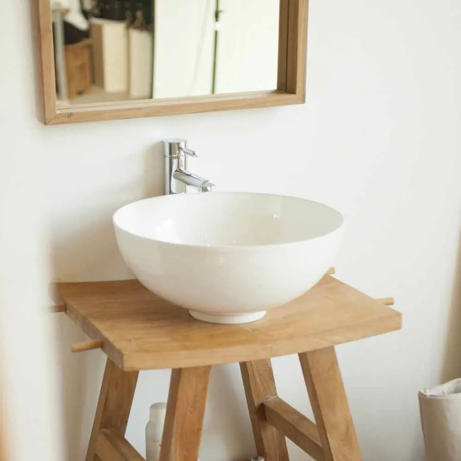 Modern Bathroom Console in Natural Teak Wood with Side Hooks - Zacary Viadurini