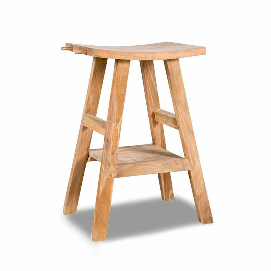 Modern Bathroom Console in Natural Teak Wood with Side Hooks - Zacary Viadurini