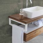 Suspended Bathroom Console in Teak and Hi Macs® with Storage Drawer - Rodolfo Viadurini