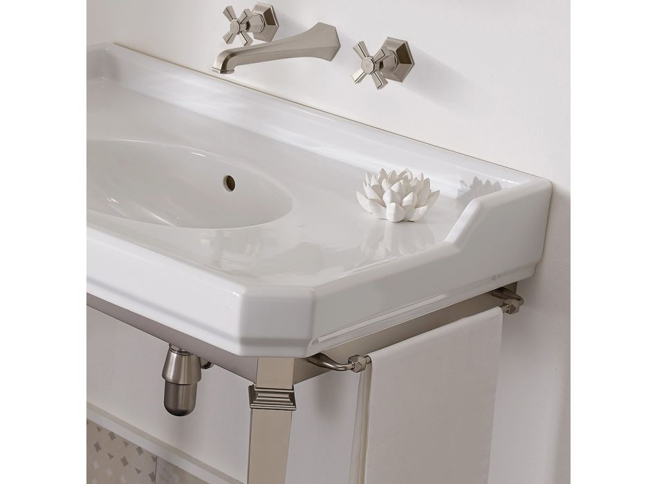 90 cm Vintage Bathroom Console, White Ceramic, with Feet Made in Italy - Nausica