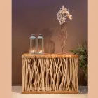Console Table with Solid Natural Teak Top and Stems - Rodin Viadurini
