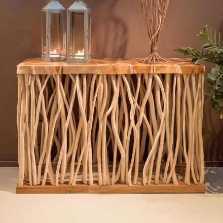 Console Table with Solid Natural Teak Top and Stems - Rodin Viadurini