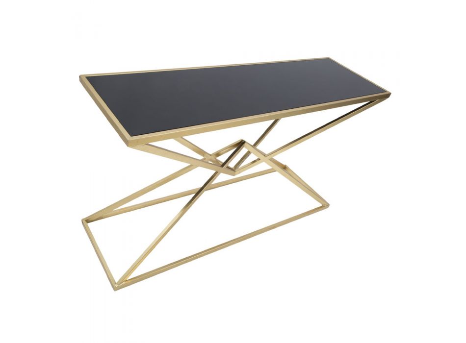 Console with Structure in Golden Metal and Top in Black Glass - Eritrea Viadurini