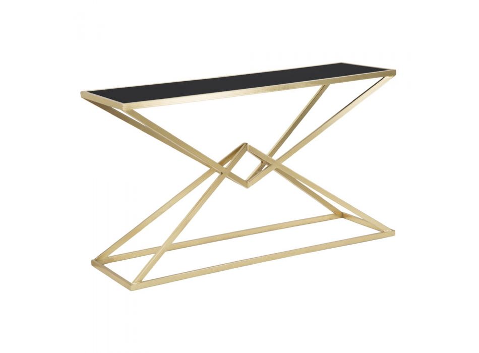 Console with Structure in Golden Metal and Top in Black Glass - Eritrea Viadurini