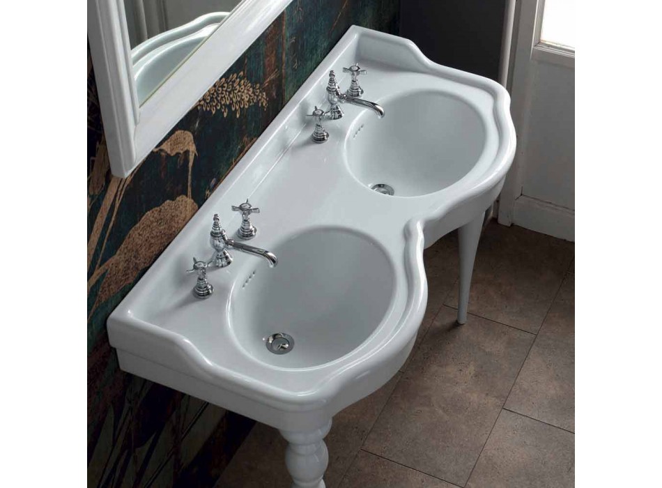 Classic double bowl bathroom console made in Italy, Magda