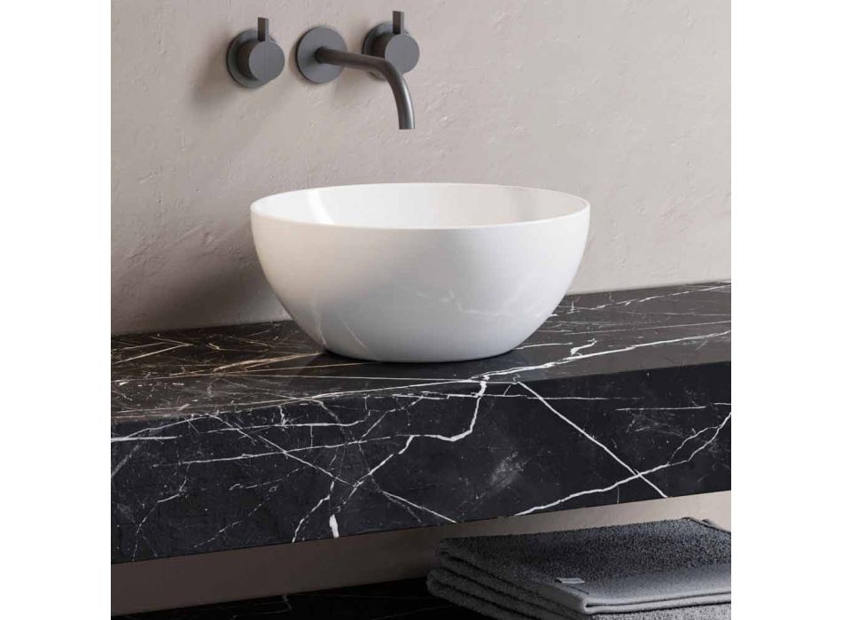 Bathroom Console with Washbasin and Shelf in Porcelain Stoneware 4 Finishes - Ramina Viadurini