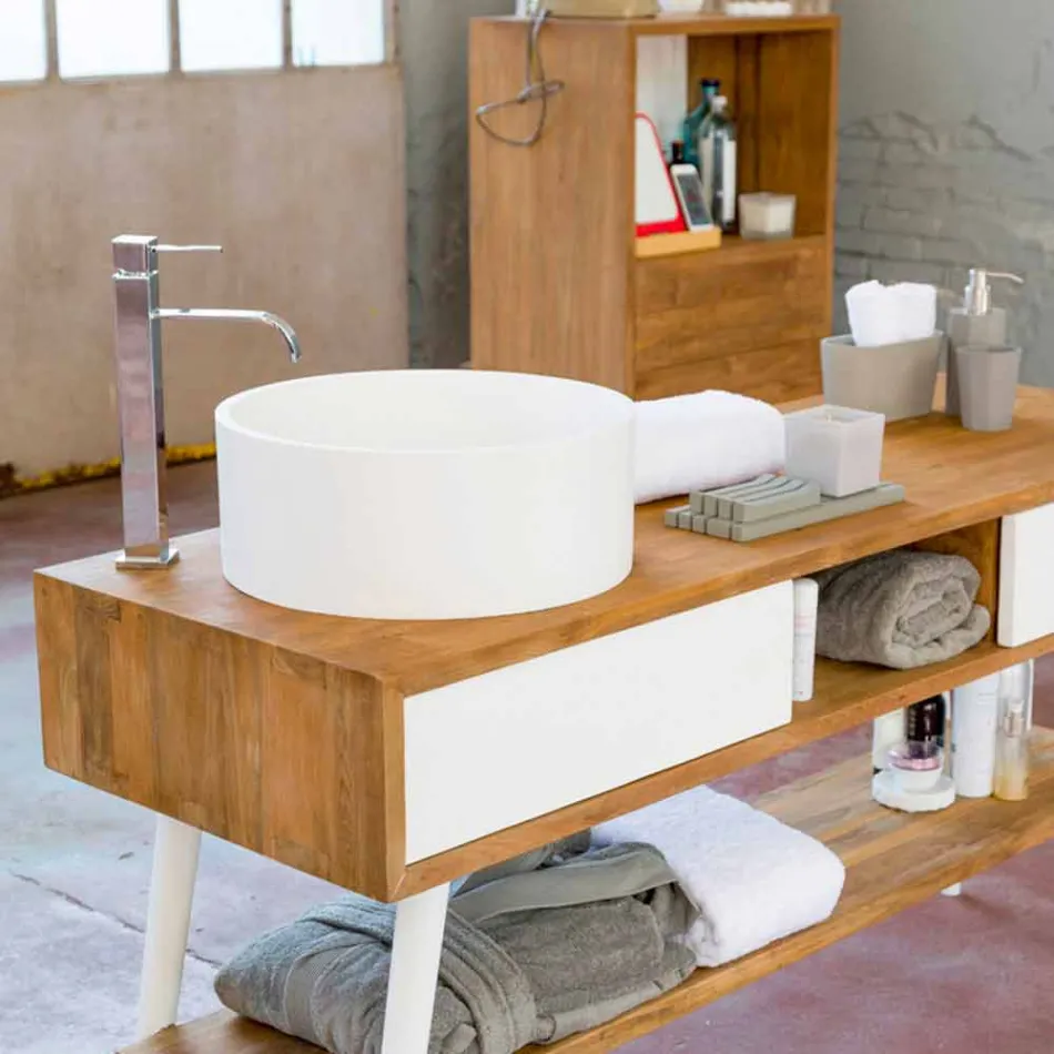 Modern design bathroom console table in Pistoia natural teak Viadurini