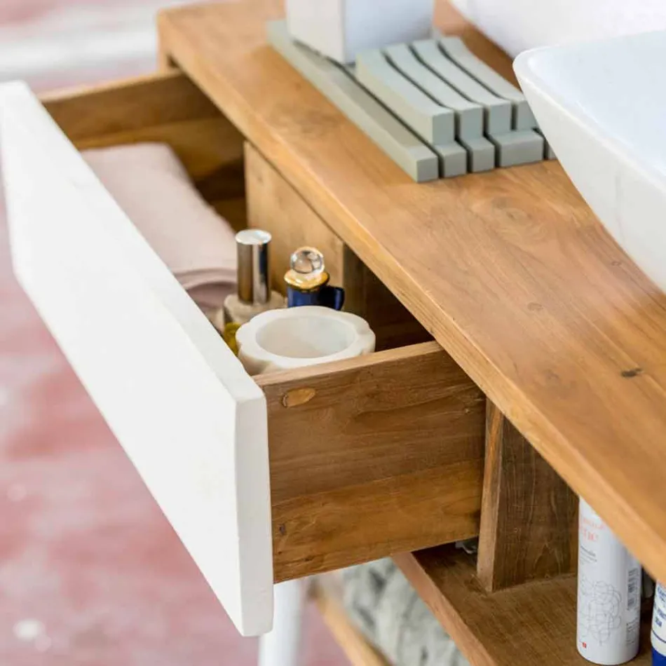 Modern design bathroom console table in Pistoia natural teak Viadurini