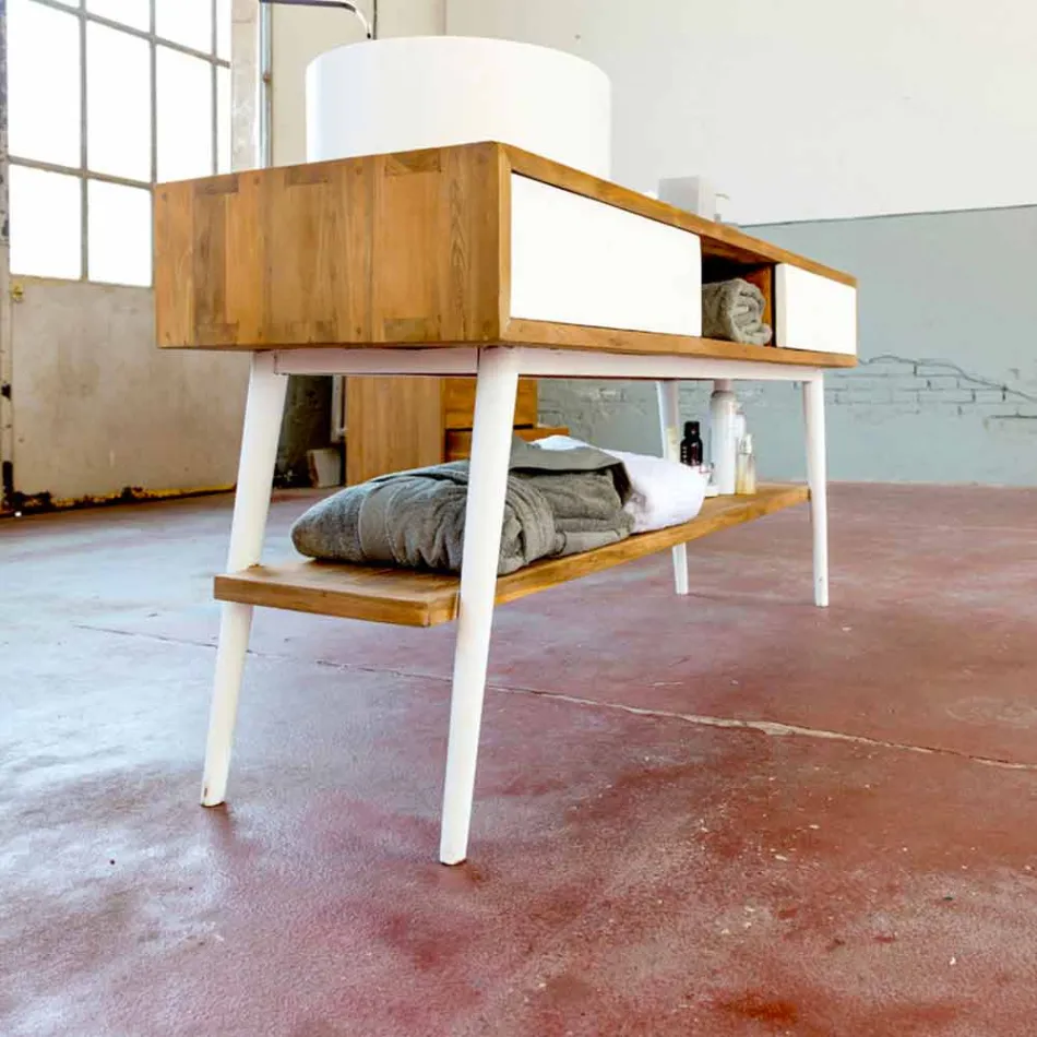 Modern design bathroom console table in Pistoia natural teak Viadurini