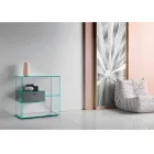Wall Entrance Console in Extra-clear Glass with Lacquered Drawer - Linzy Viadurini