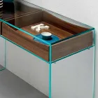 Entrance Console in Extra-clear Glass with 2 Canaletto Walnut Drawers - Selex Viadurini