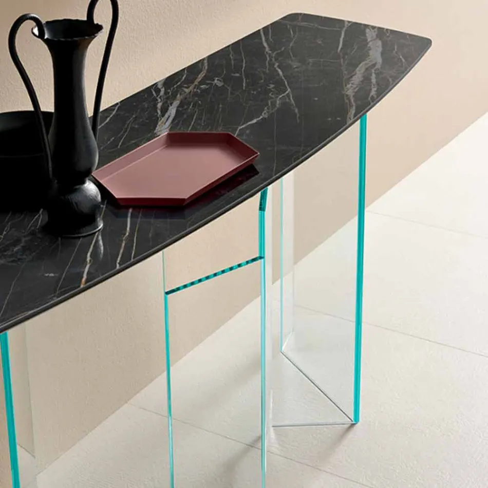 Made in Italy Design Console in Ceramic and Glass - Random Viadurini