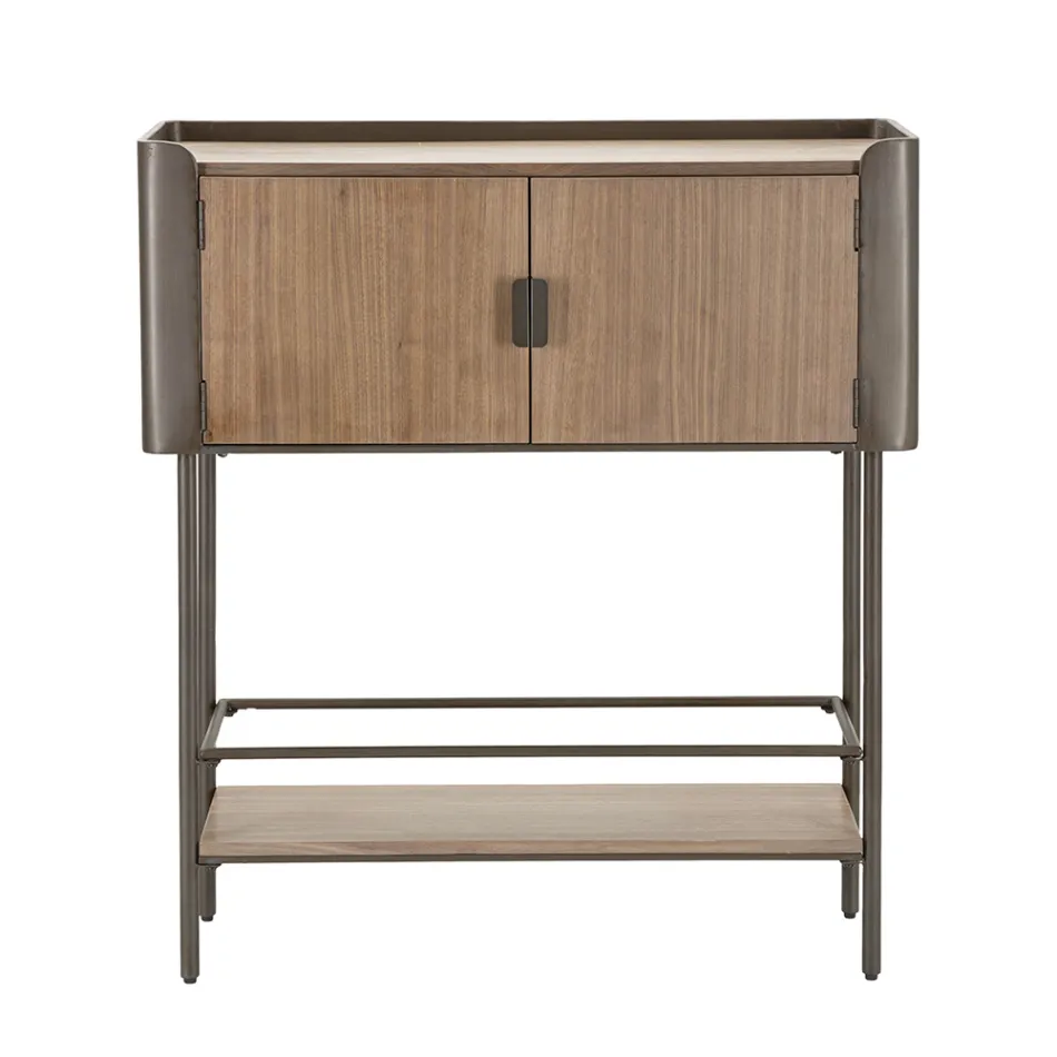 Living Room Console in Fir Wood and Gray Iron with 2 Doors - Cooper Viadurini