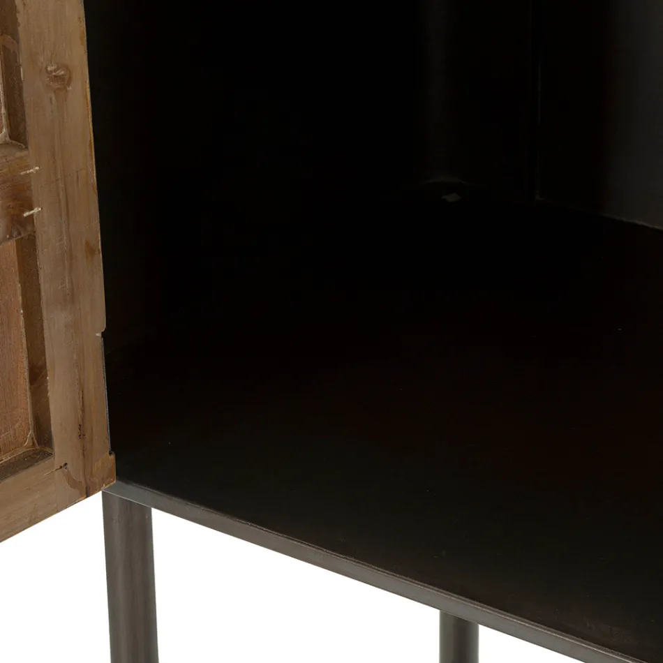 Living Room Console in Fir Wood and Gray Iron with 2 Doors - Cooper Viadurini