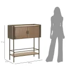 Living Room Console in Fir Wood and Gray Iron with 2 Doors - Cooper Viadurini