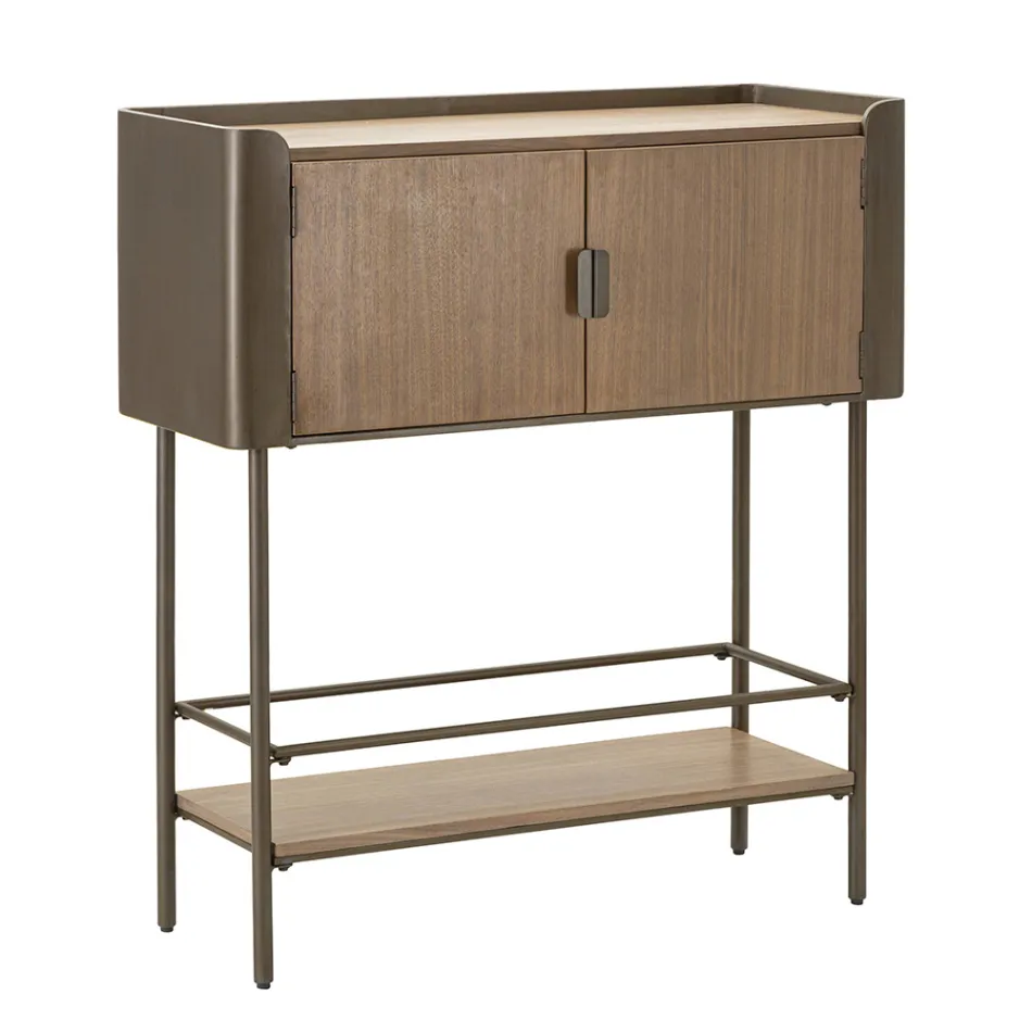 Living Room Console in Fir Wood and Gray Iron with 2 Doors - Cooper Viadurini