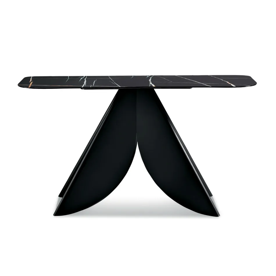 Cristina Metal Console Table with Marble-Effect Ceramic Top for the Living Room Viadurini