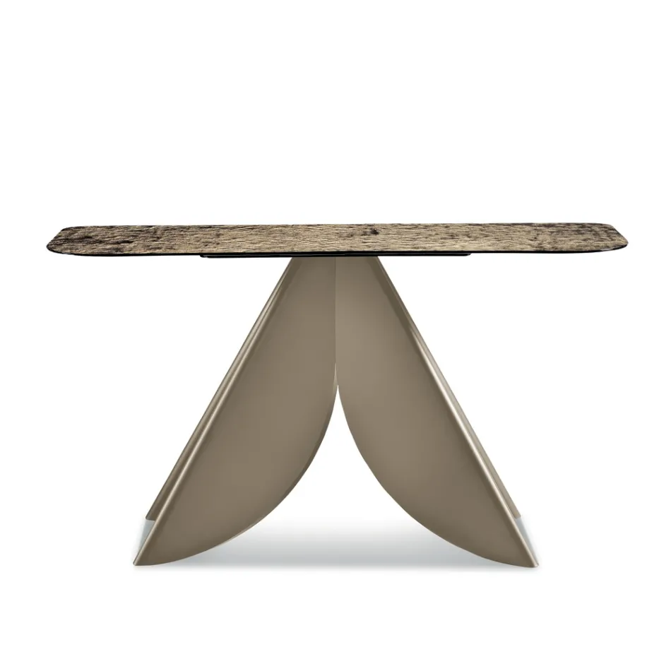 Living Room Console Table in Metal with Back-Silvered Hammered Glass Top - Cristina Viadurini