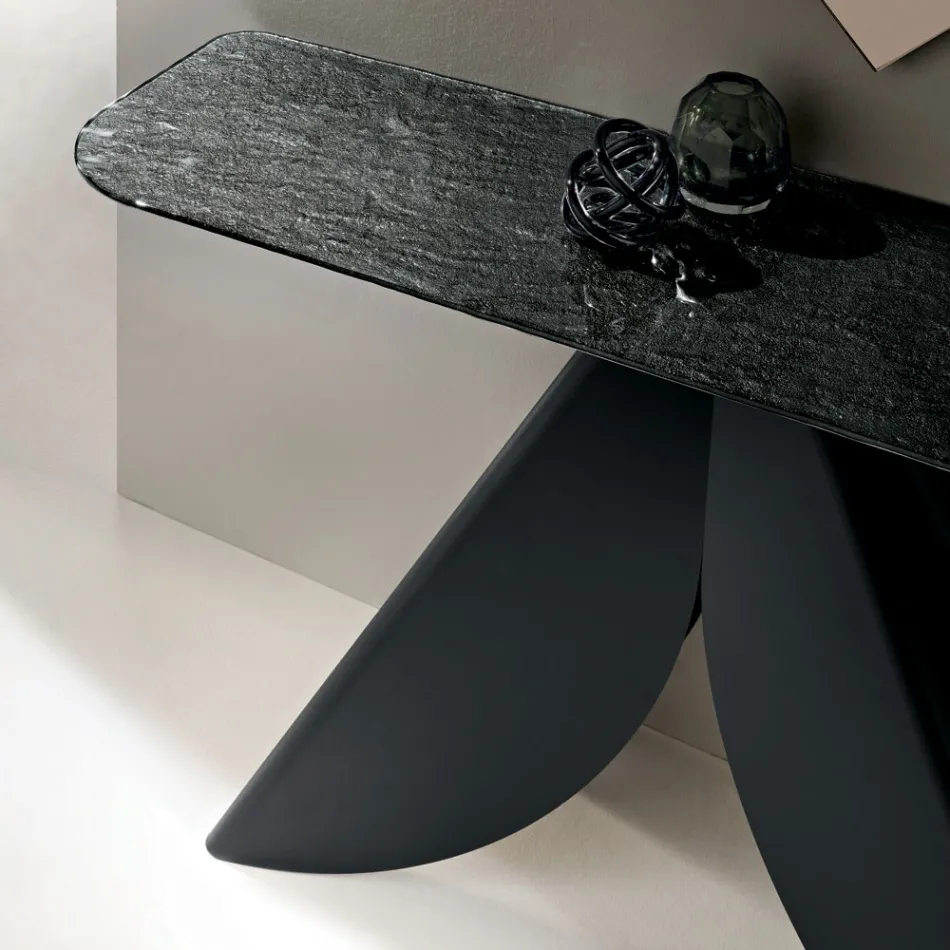 Living Room Console Table in Metal with Back-Silvered Hammered Glass Top - Cristina Viadurini