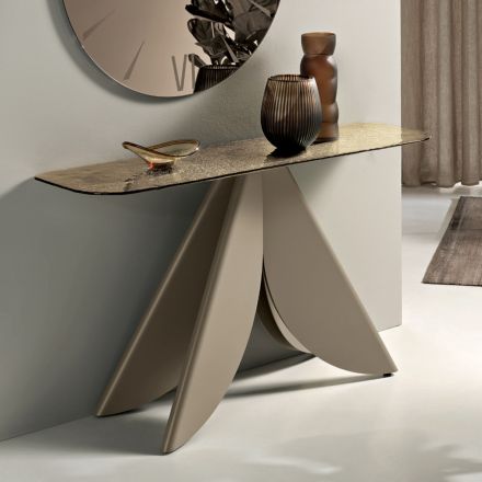 Living Room Console Table in Metal with Back-Silvered Hammered Glass Top - Cristina Viadurini