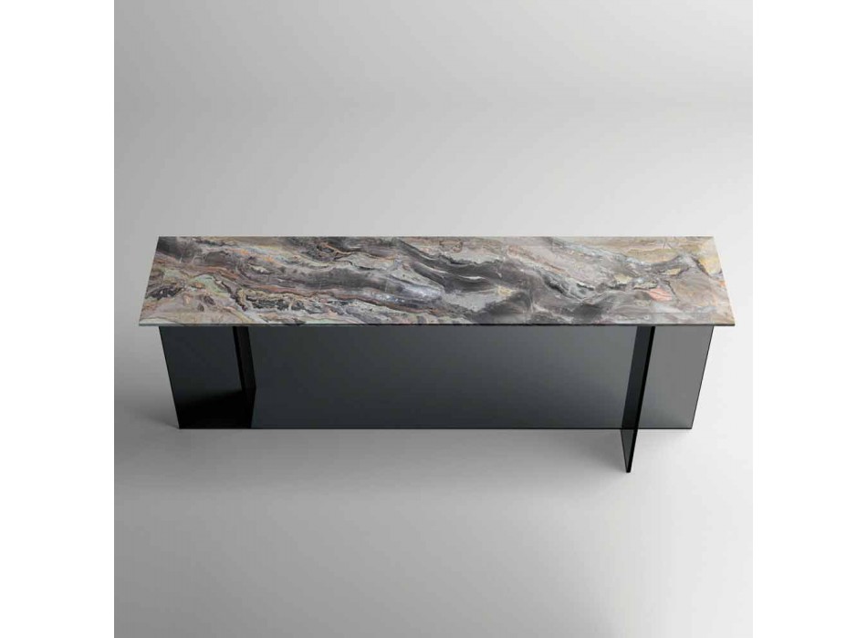 Design Console with Marble Top and Glass Base Made in Italy - Molino Viadurini