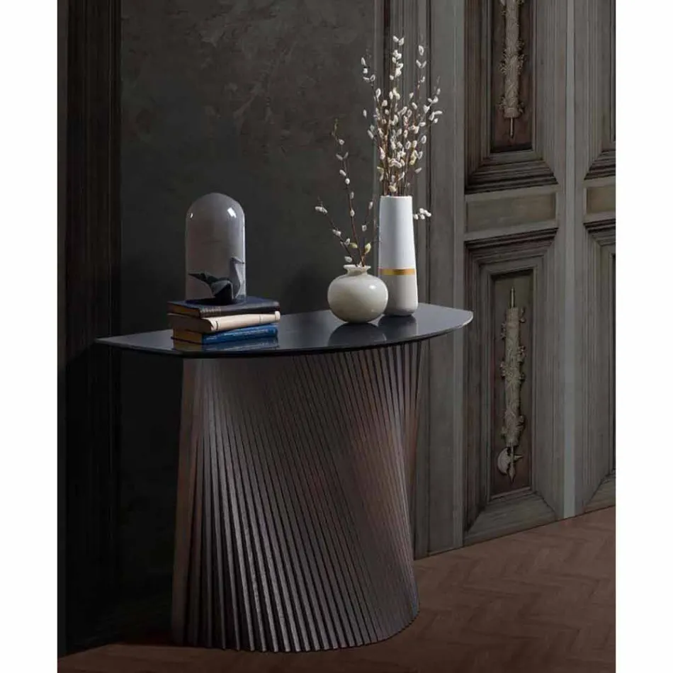 Wooden Design Console with Marble Stoneware Top Made in Italy - Oxide Viadurini