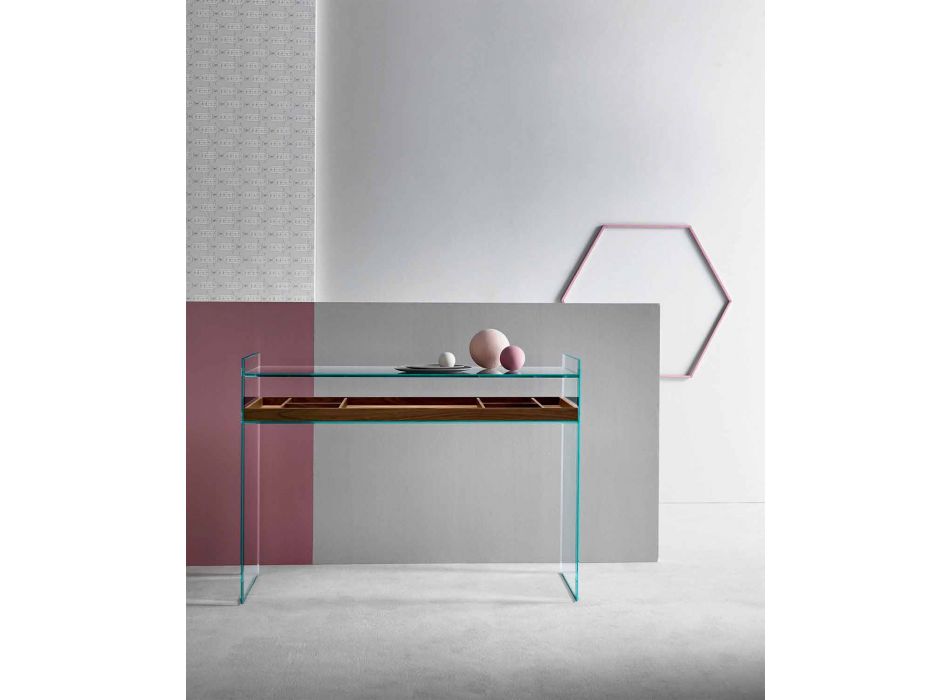 Design console in extra-clear glass with tray Made in Italy - Imperative Viadurini