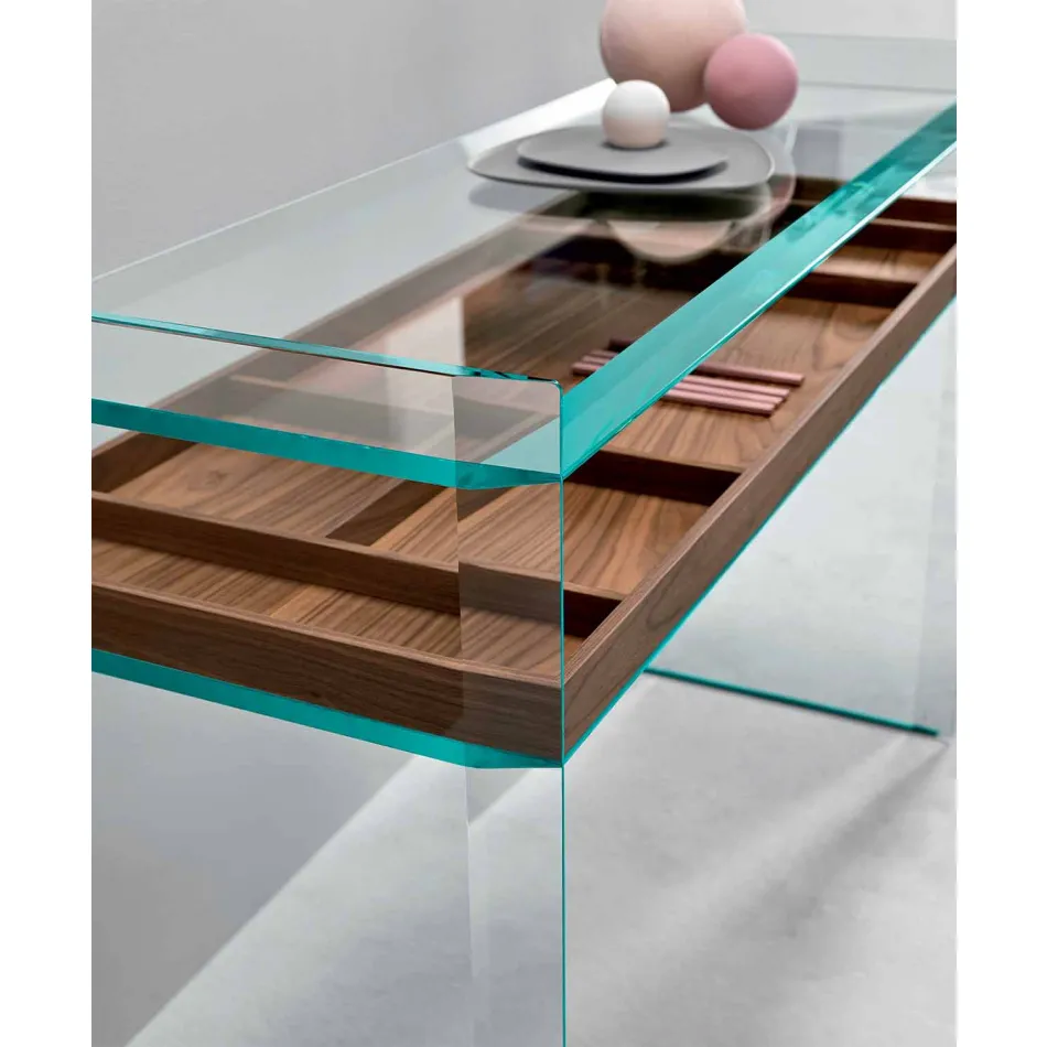 Design console in extra-clear glass with tray Made in Italy - Imperative Viadurini