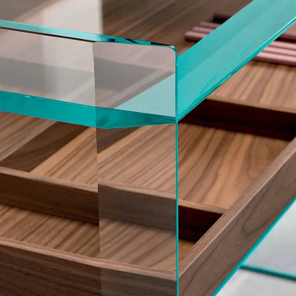 Design console in extra-clear glass with tray Made in Italy - Imperative Viadurini