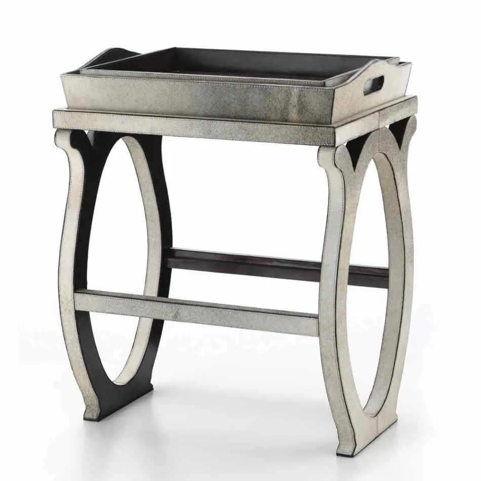 Modern design console with tray in Felicia gray pony leather Viadurini