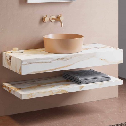 Console and Bathroom Shelf in Gres and Washbasin in Vetrochina, 4 Colors - Rametina Viadurini