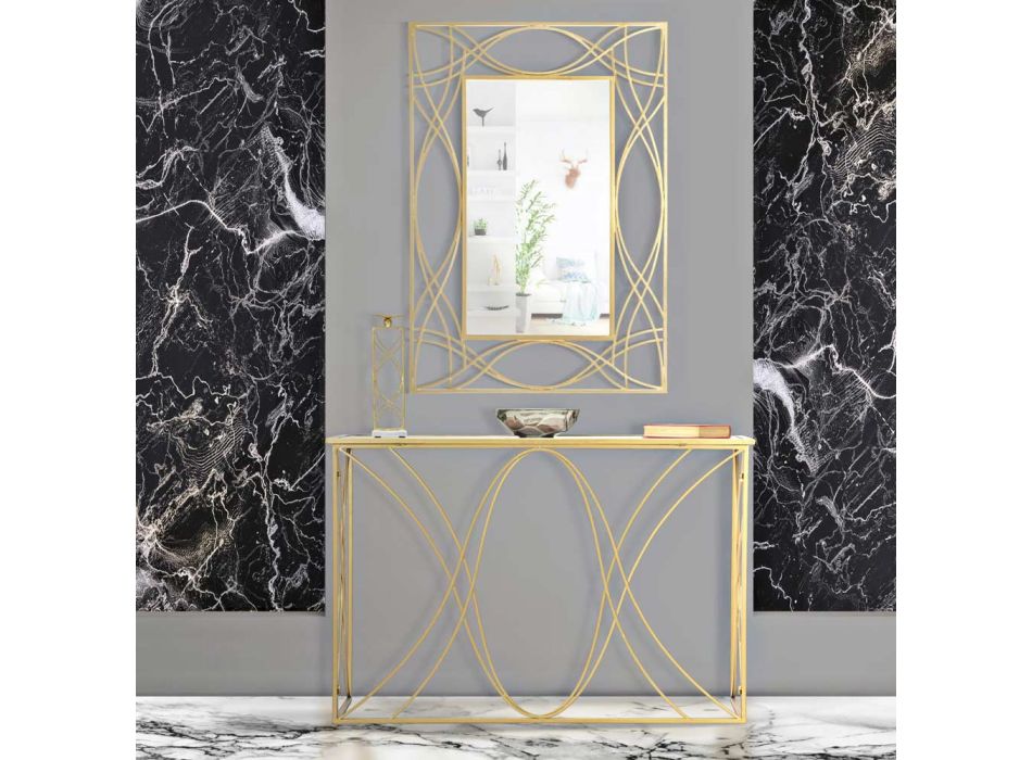 Fixed Entrance Console in Golden Iron with Mirror Top - Emilia Viadurini