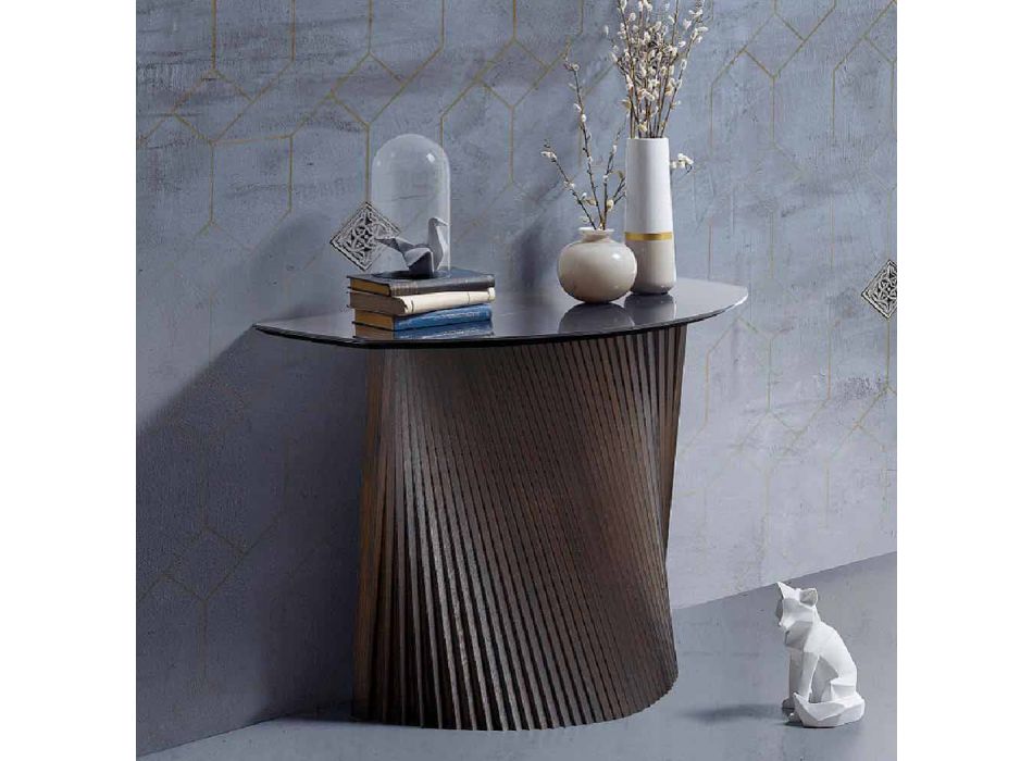 Modern fixed console with convex shape and stoneware top, Apice Viadurini
