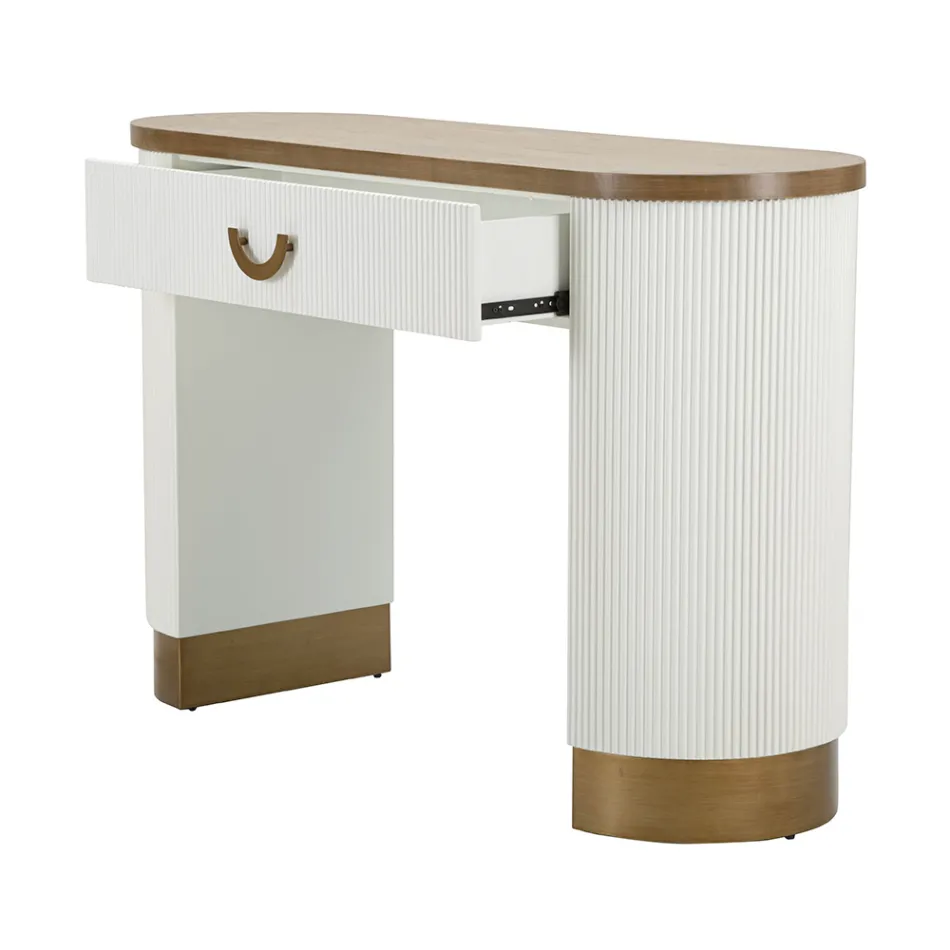 Wooden Console with Top and Inserts with a Rounded Design and Drawer - Rachel Viadurini