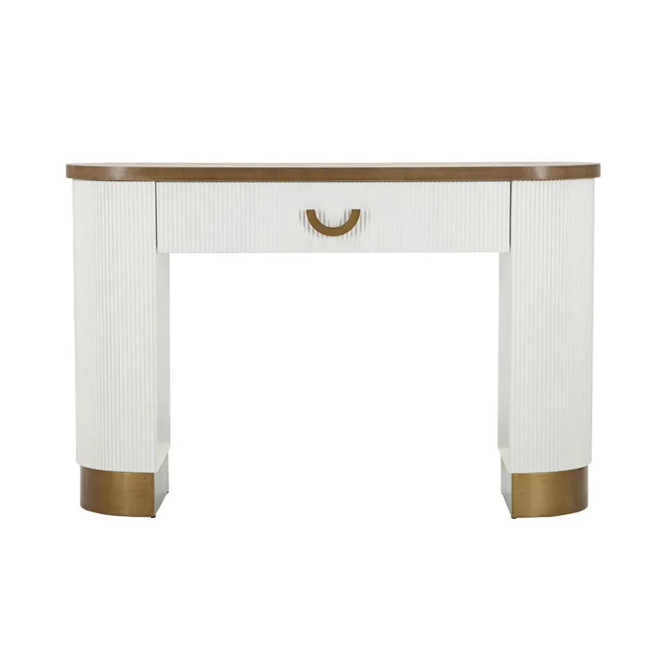 Wooden Console with Top and Inserts with a Rounded Design and Drawer - Rachel Viadurini