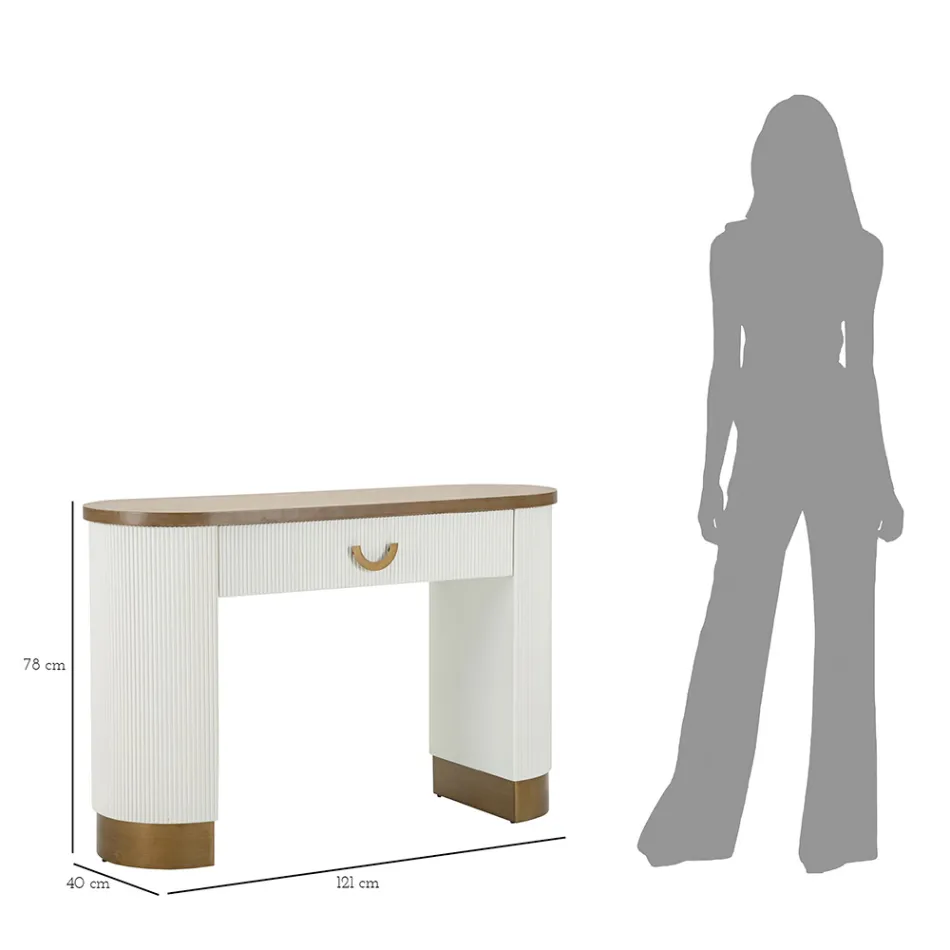 Wooden Console with Top and Inserts with a Rounded Design and Drawer - Rachel Viadurini