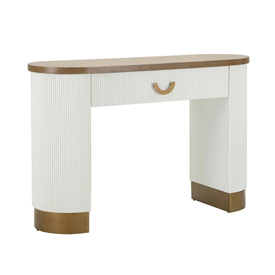 Wooden Console with Top and Inserts with a Rounded Design and Drawer - Rachel Viadurini