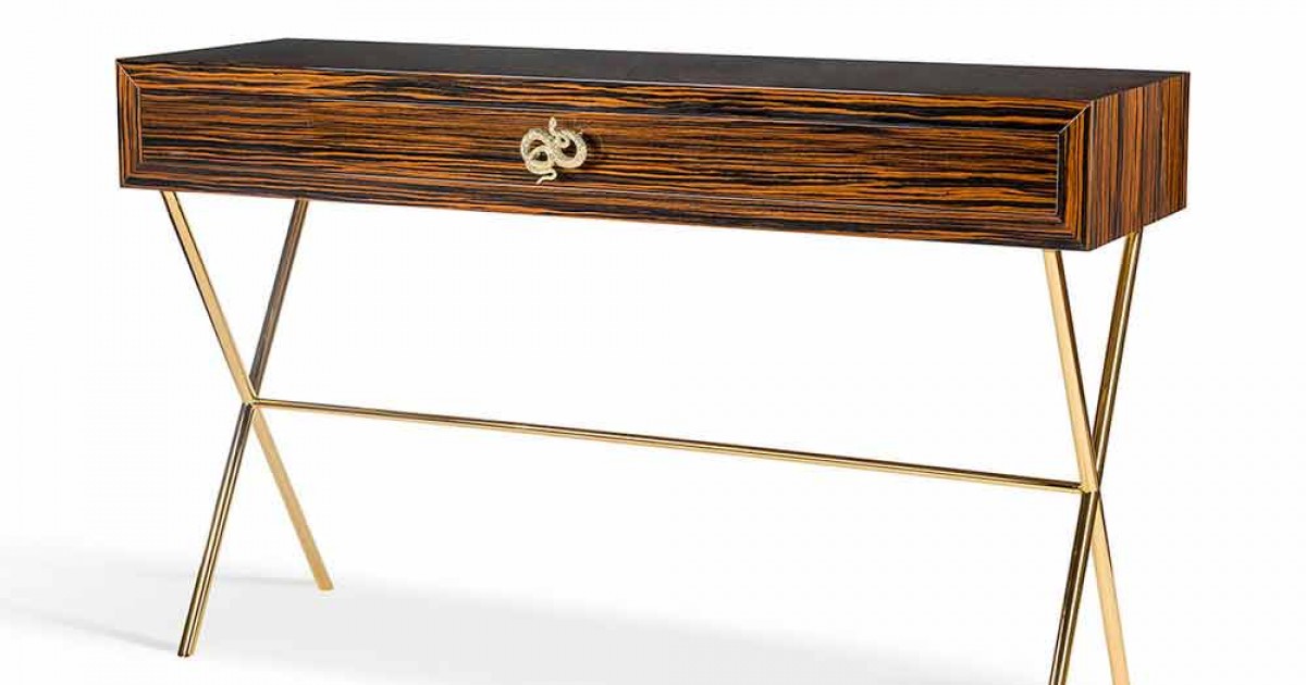 Console in polished ebony wood with Ada 4 sliding drawers