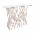 Consolle in Bleached Teak Wood and Luxury Design Glass Top - Francesca Viadurini