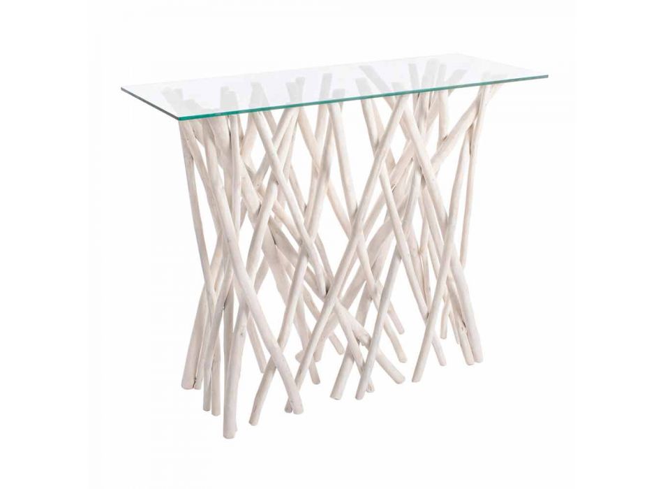 Consolle in Bleached Teak Wood and Luxury Design Glass Top - Francesca Viadurini