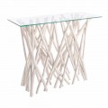 Consolle in Bleached Teak Wood and Luxury Design Glass Top - Francesca