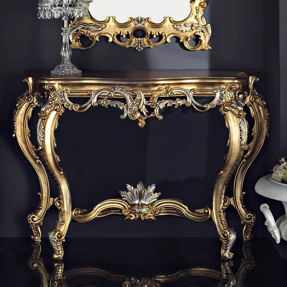Classic-style wooden console table with leaf details made in Italy Andrea Viadurini