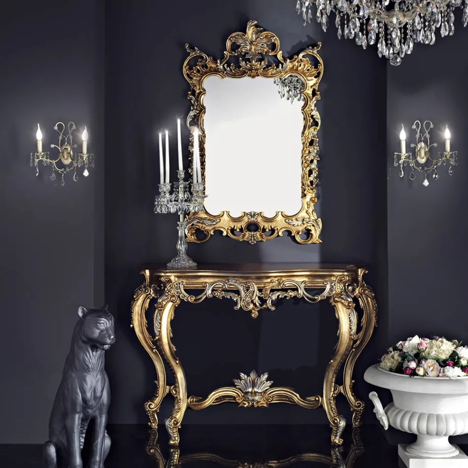 Classic-style wooden console table with leaf details made in Italy Andrea Viadurini