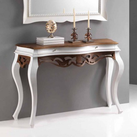 Classic style wooden console, antique white finish and Creti walnut Viadurini