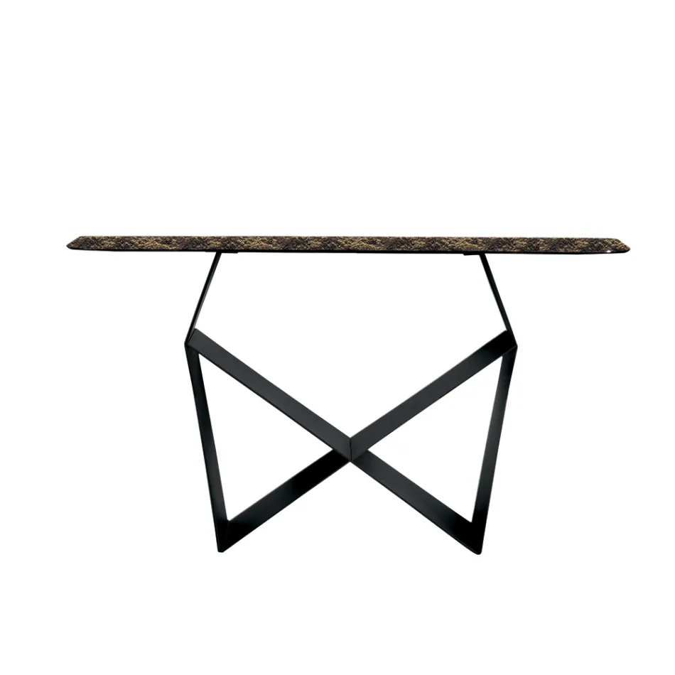 Console Table in Metal and Hammered Glass Top with Back-Silver Finish - Concordia Viadurini