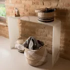 10mm Tempered Curved Glass Console Table with Marble Effect - Agordo Viadurini