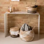 10mm Tempered Curved Glass Console Table with Marble Effect - Agordo Viadurini